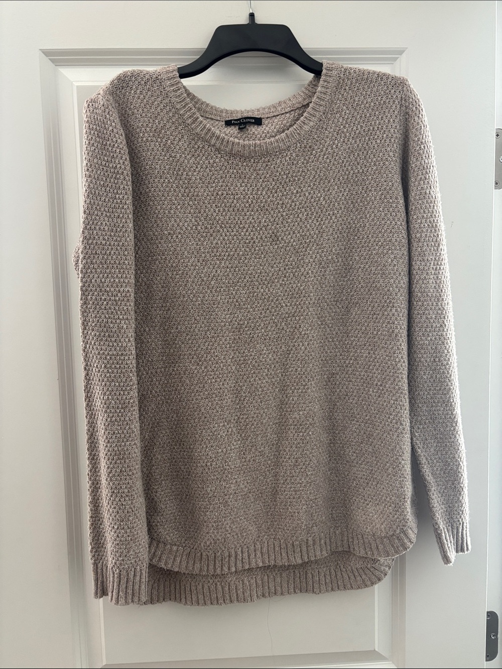 Pink Clover Cream Crewneck Textured Knit Sweater